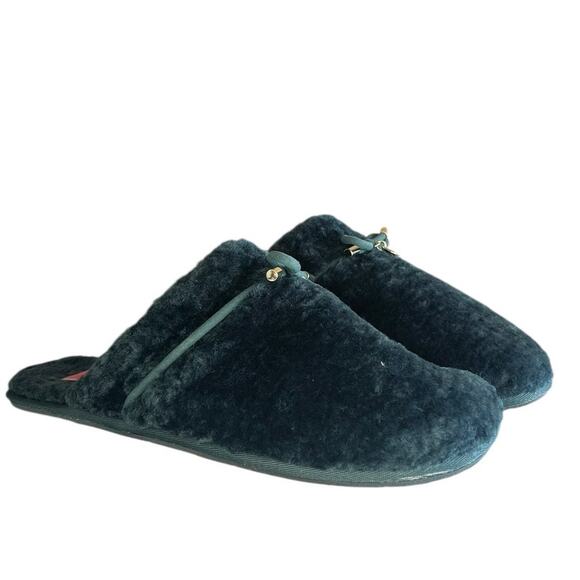 Women's Kate Spade Lucy Faux Fur Slip-On Casual Flat Slipper Size 9B Green - Picture 2 of 5